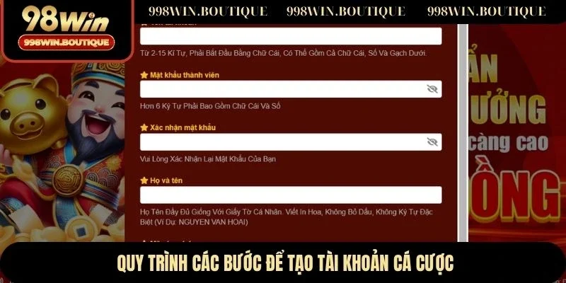 Quy trình các bước để tạo tài khoản cá cược